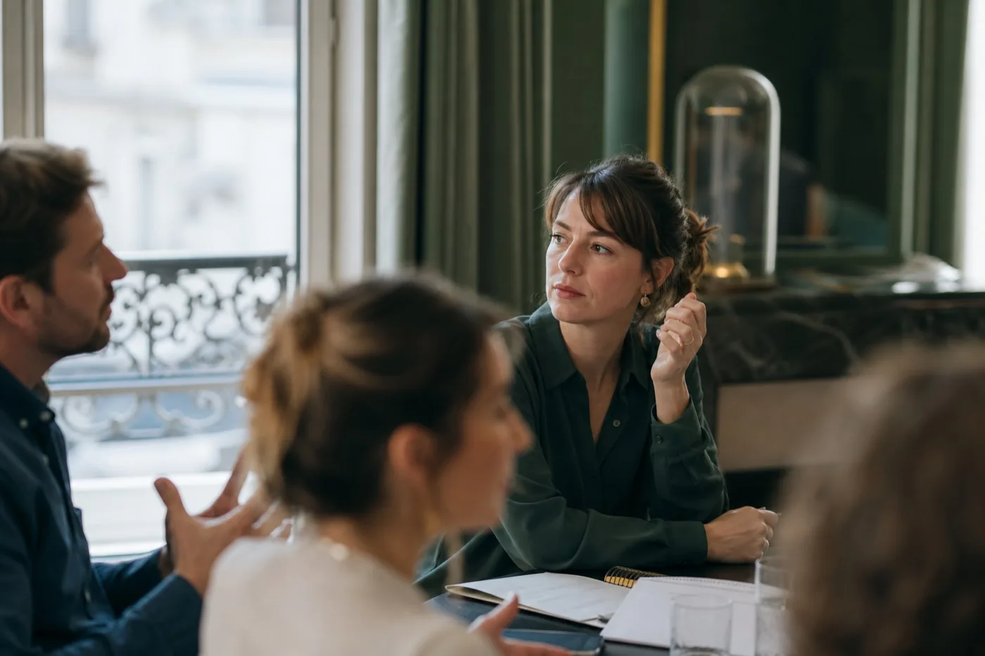 A person holding back in a conversation, illustrating self-censorship