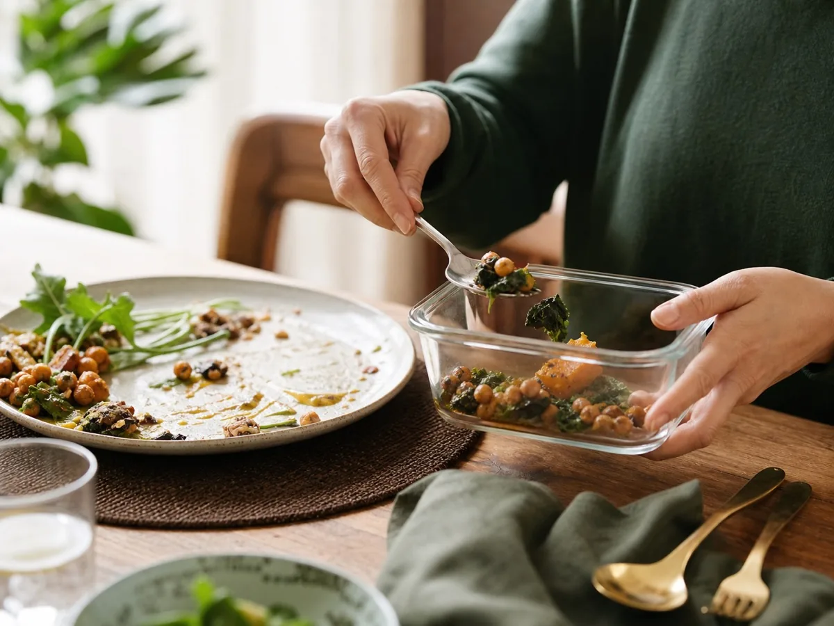 Leftovers stored away, illustrating permission to stop when comfortably full